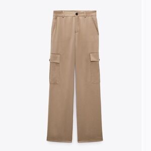 Zara Satin Effect Cargo Pants - Sand XS
